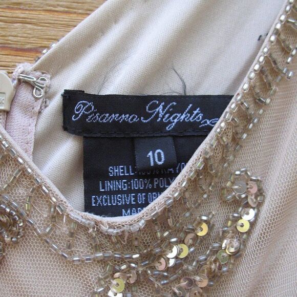 Pisarro Nights Nights Blush Beige Beaded Sequin Gown Dress 10 - Picture 11 of 13